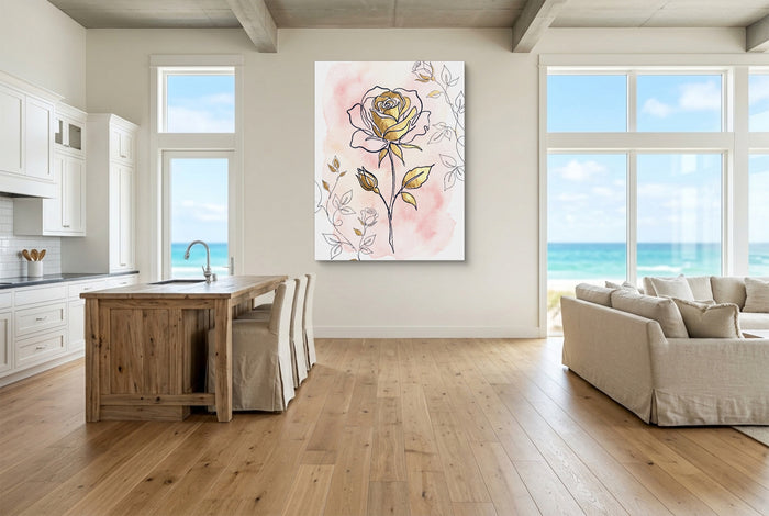 Rose Golden Watercolor — rose golden watercolor living room with ocean view 2 1port flush print