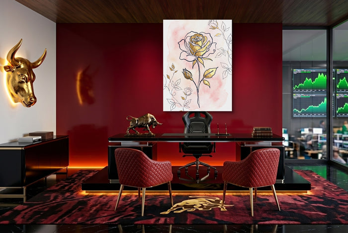 Rose Golden Watercolor — rose golden watercolor office with red carpet 1port flush print