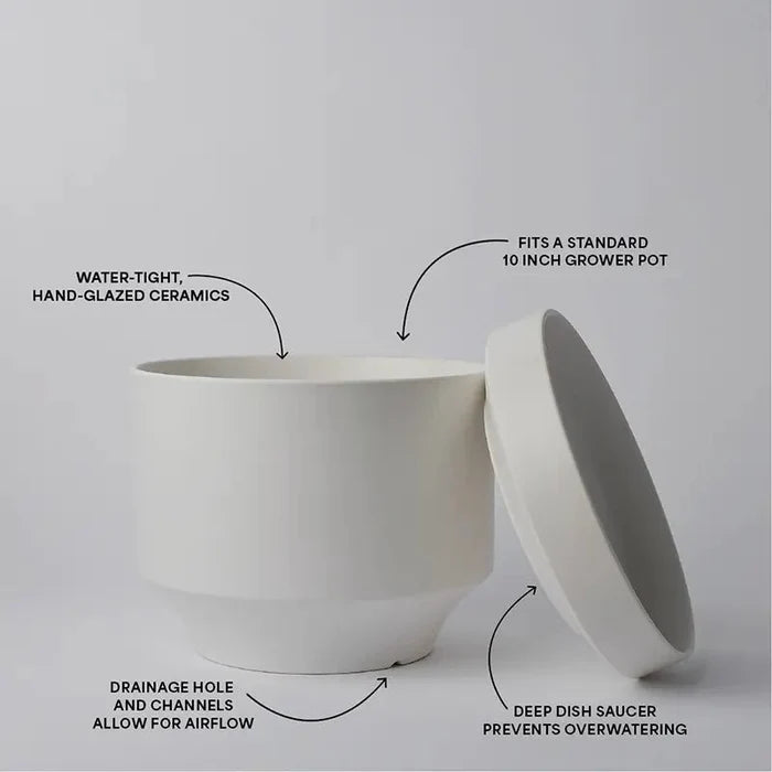 Round Two Ceramic Planter – 4", 6", 8", 10" (With Drainage & Saucer) - Ed's Plant Shop