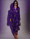 Royal purple chinon embroidered midi dress by Arab Crab designer in Singapore