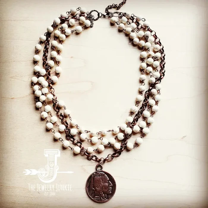 Rudy White Turquoise Copper Collar Length Necklace w/ Coin