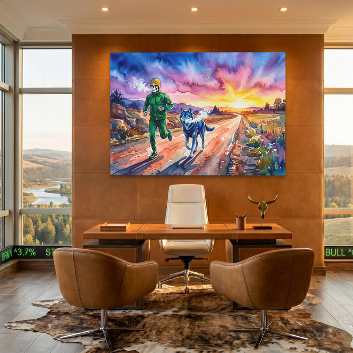 Runner Wolf Sunset canvas wall art, room view