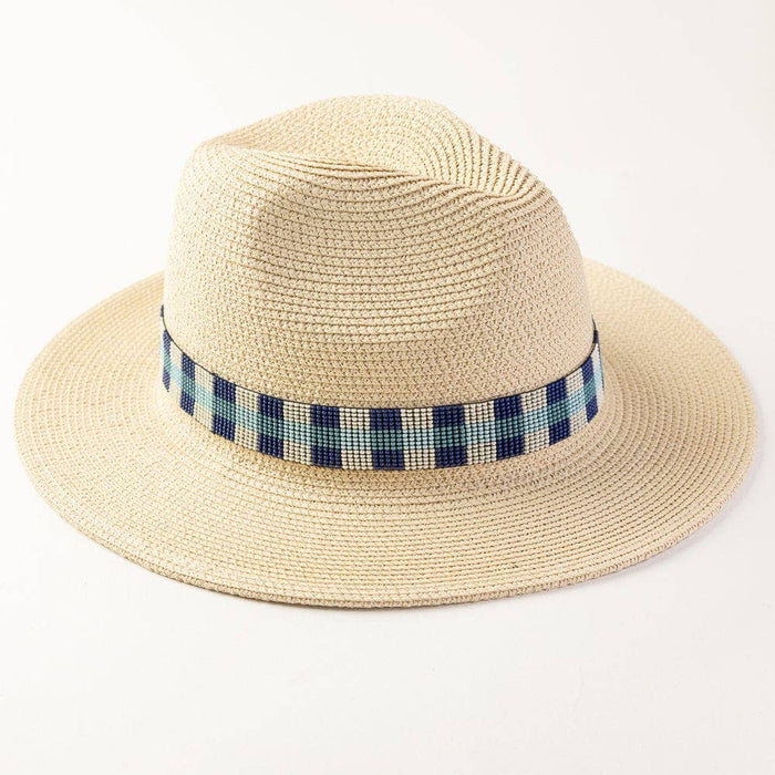 Ryan Gingham Beaded Hatband Blue