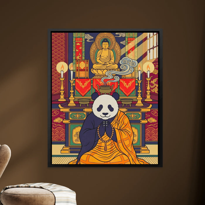 Sacred Praying Panda canvas wall art, room view
