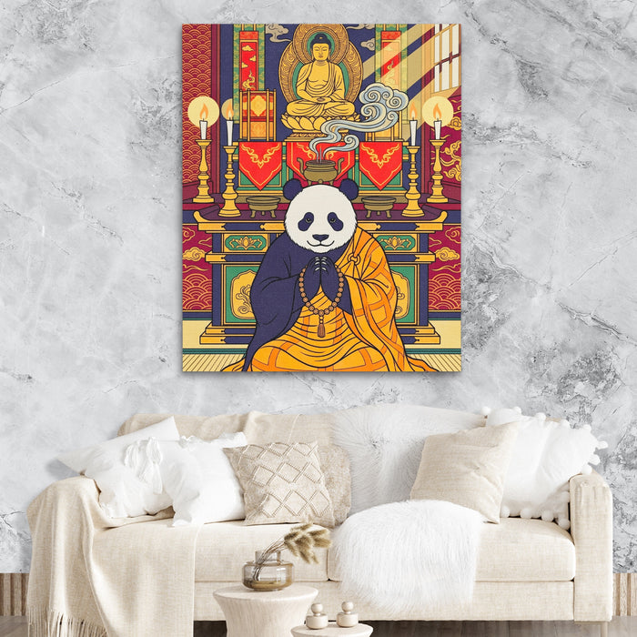 Sacred Praying Panda canvas wall art, room view