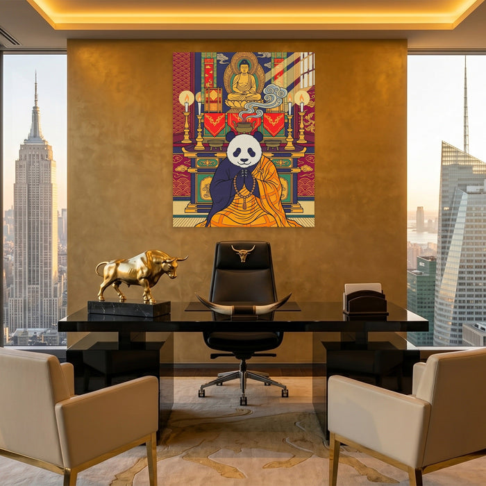 Sacred Praying Panda canvas wall art, room view