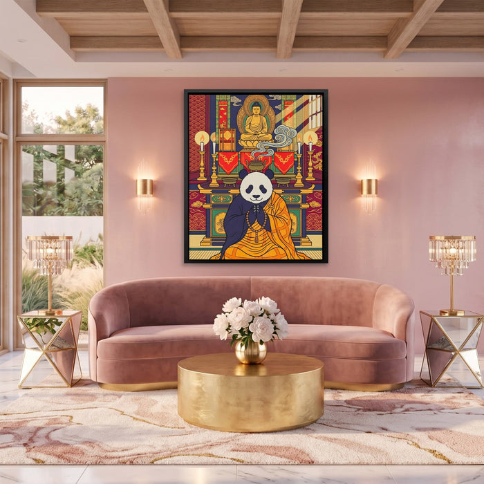 Sacred Praying Panda canvas wall art, room view