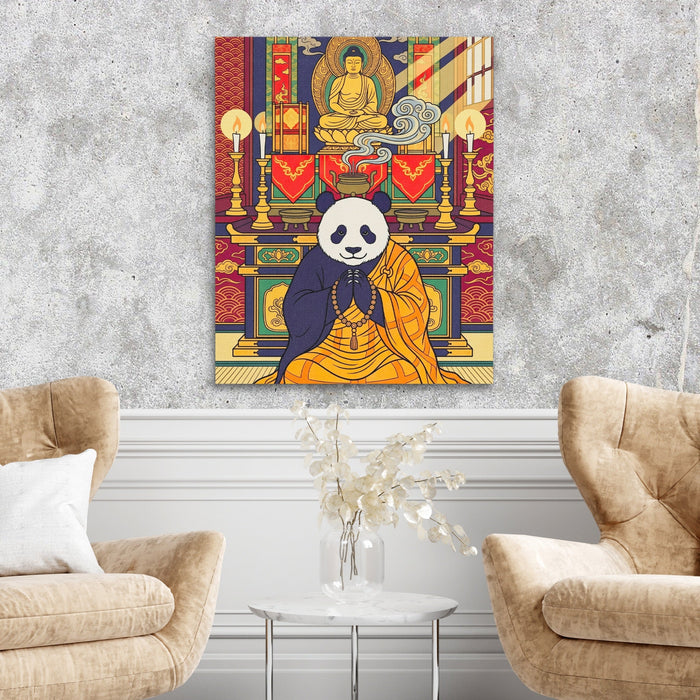 Sacred Praying Panda canvas wall art, room view