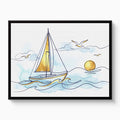 Sailboat Golden Sunrise — sailboat golden sunrise white studio framed black