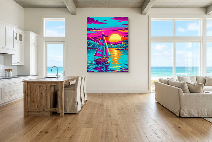 Sailboat On Calm Pixel Art — sailboat on calm pixel art living room with ocean view 2 1port flush print