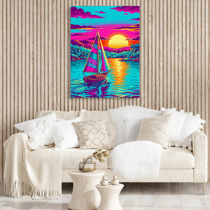 Sailboat On Calm Pixel Art — sailboat on calm pixel art sq boujie couch 1port flush print