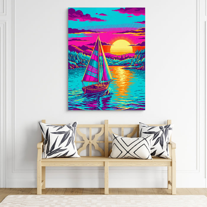 Sailboat On Calm Pixel Art — sailboat on calm pixel art sq living room chair 1port flush print