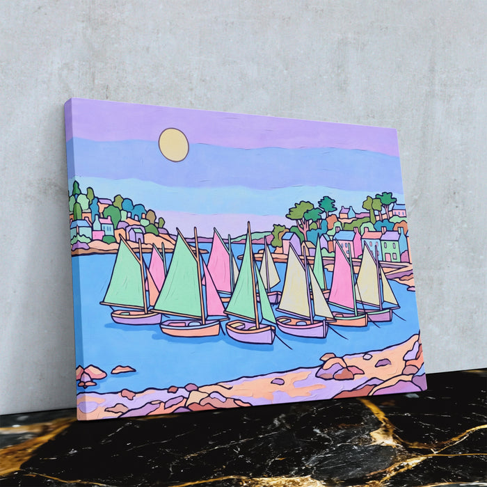 Sailboats Pastel Harbor — Sailboats Pastel Harbor Against Wall4x5 Reflect 15