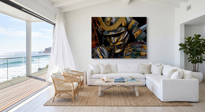 Samurai Golden Armor — samurai golden armor beachside villa 1land flush print