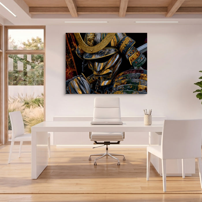Samurai Golden Armor — samurai golden armor sq beach house office 1land flush print