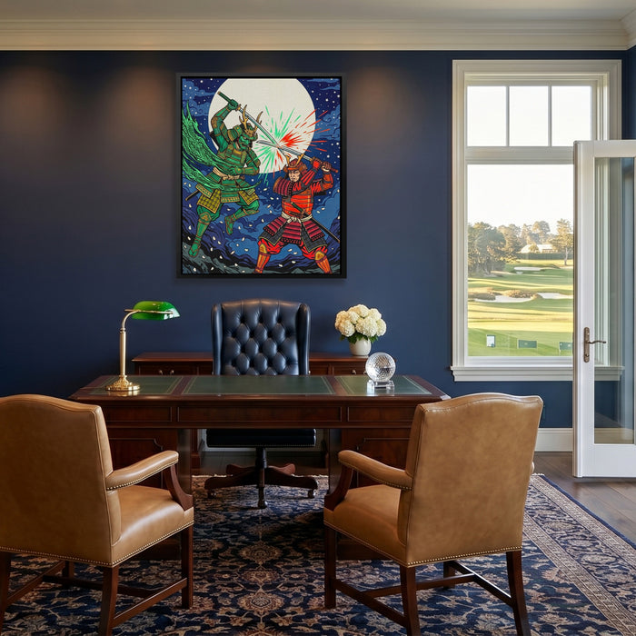 Samurai Lunar Duel canvas wall art, room view