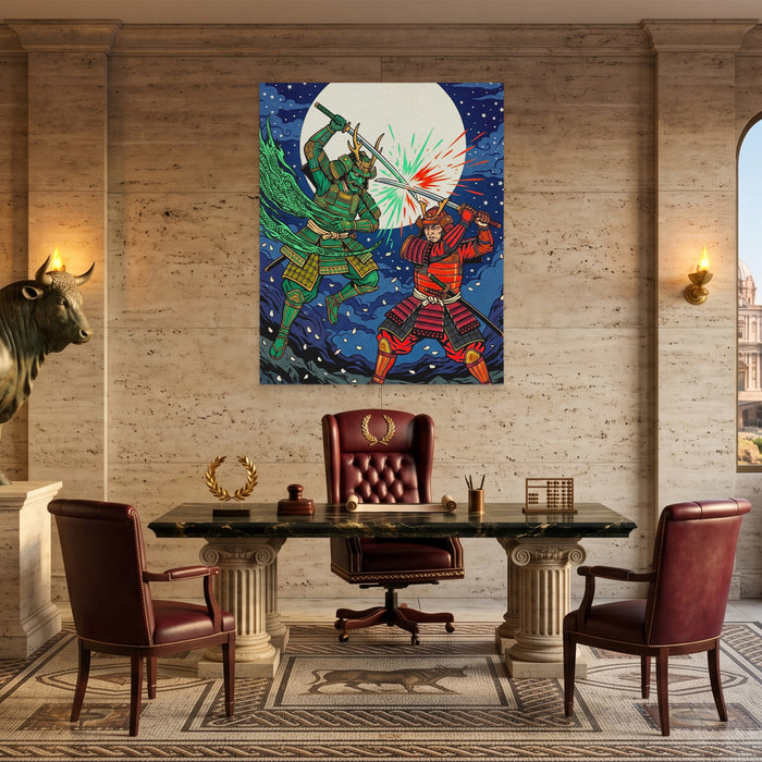 Samurai Lunar Duel canvas wall art, room view