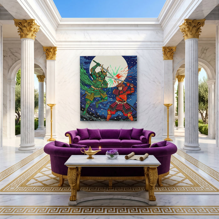 Samurai Lunar Duel canvas wall art, room view
