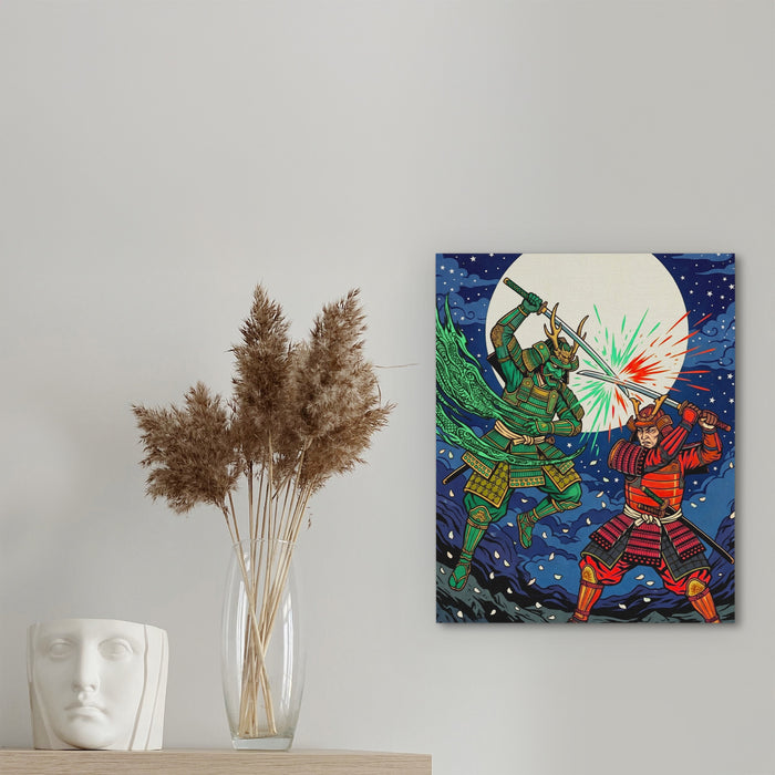 Samurai Lunar Duel canvas wall art, room view