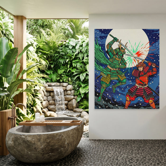Samurai Lunar Duel canvas wall art, room view