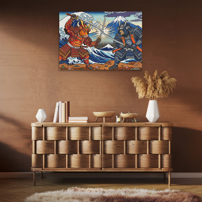 Samurai Mt. Fuji Clash canvas wall art, room view