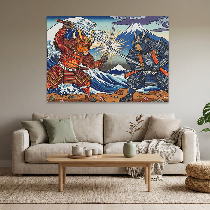 Samurai Mt. Fuji Clash canvas wall art, room view