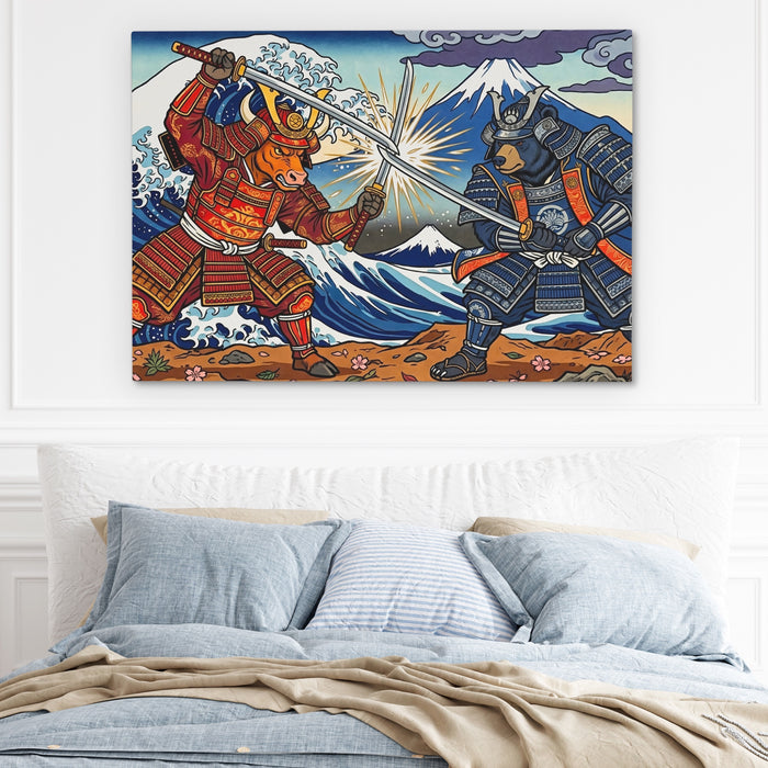Samurai Mt. Fuji Clash canvas wall art, room view