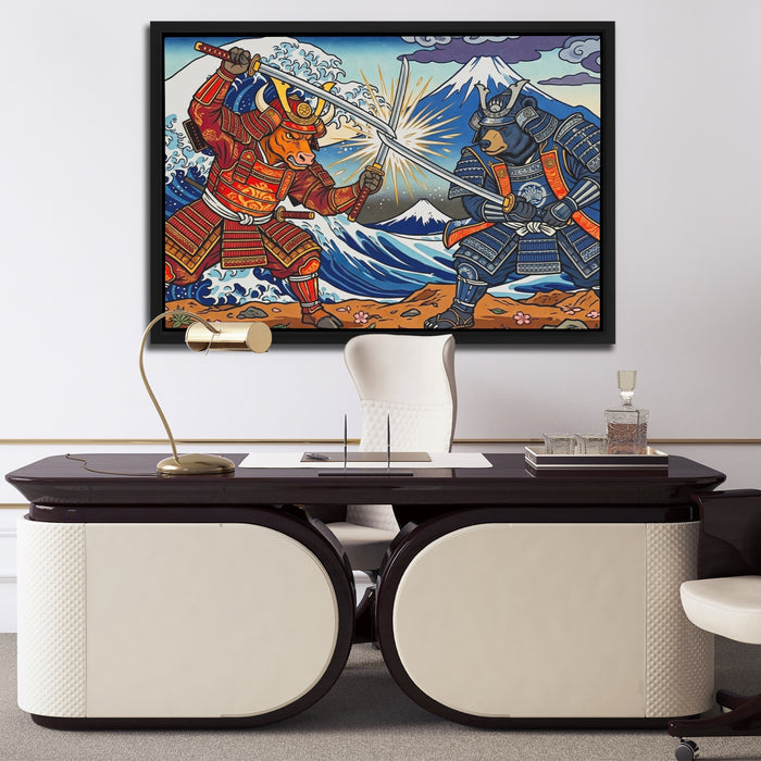 Samurai Mt. Fuji Clash canvas wall art, room view