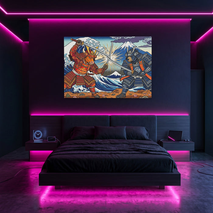 Samurai Mt. Fuji Clash canvas wall art, room view