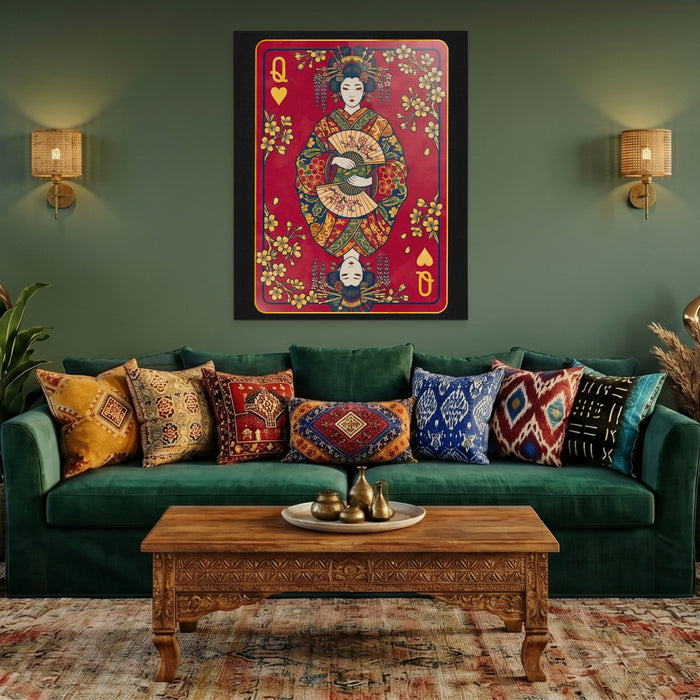 Samurai Queen Hearts Card canvas wall art, room view