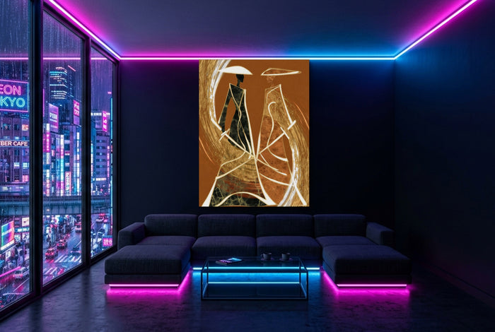 Samurai Standoff Geometric — samurai standoff geometric modern living room with neon lights 1port flush print