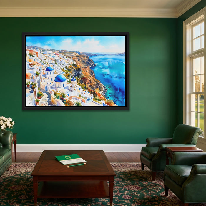 Santorini Azure Paradise canvas wall art, room view