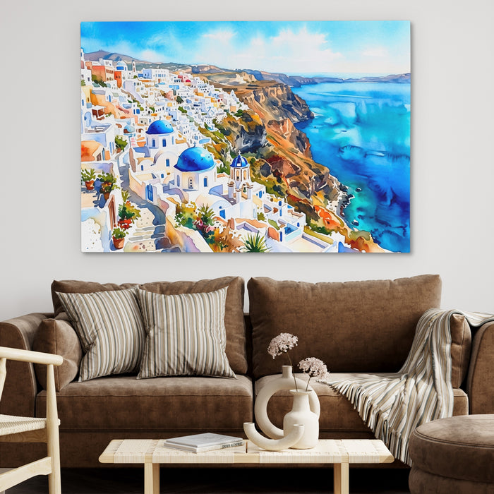 Santorini Azure Paradise canvas wall art, room view