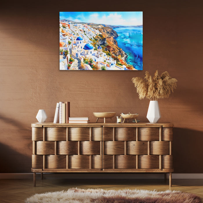 Santorini Azure Paradise canvas wall art, room view