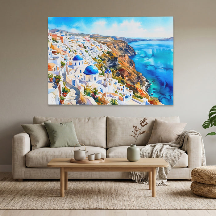 Santorini Azure Paradise canvas wall art, room view