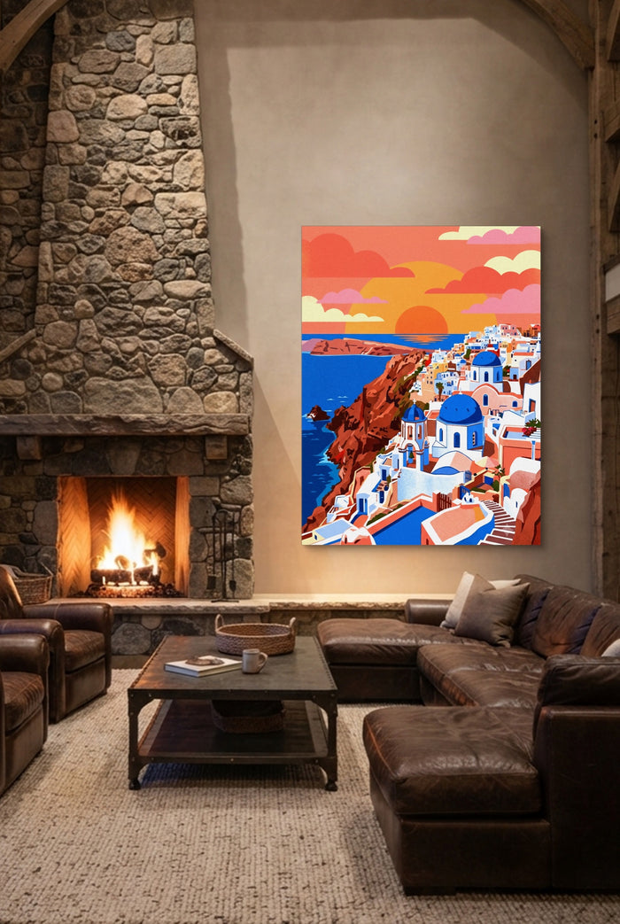 Santorini Sunset View — santorini sunset view p living room interior space 1port flush print