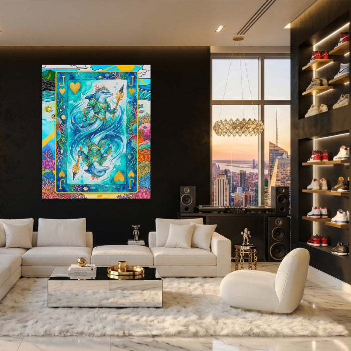 Sea Creature Jack of Hearts Card canvas wall art, room view