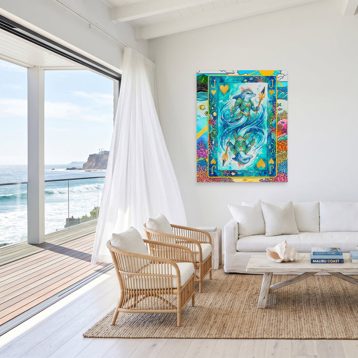 Sea Creature Jack of Hearts Card canvas wall art, room view