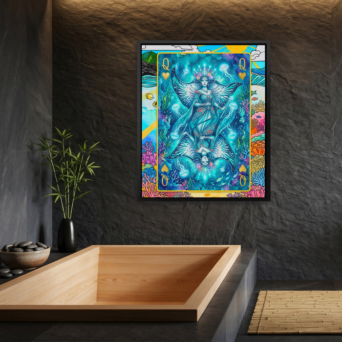 Sea Creature Queen of Hearts Card canvas wall art, room view