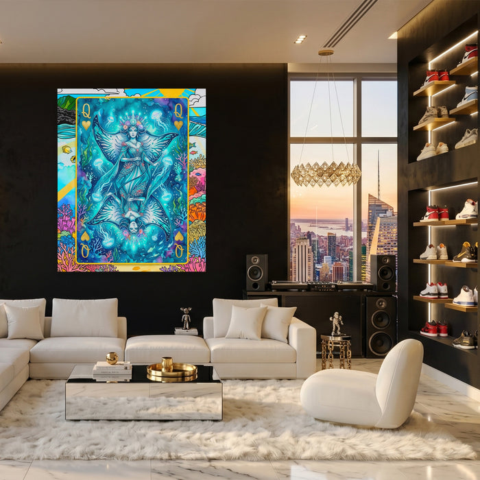 Sea Creature Queen of Hearts Card canvas wall art, room view