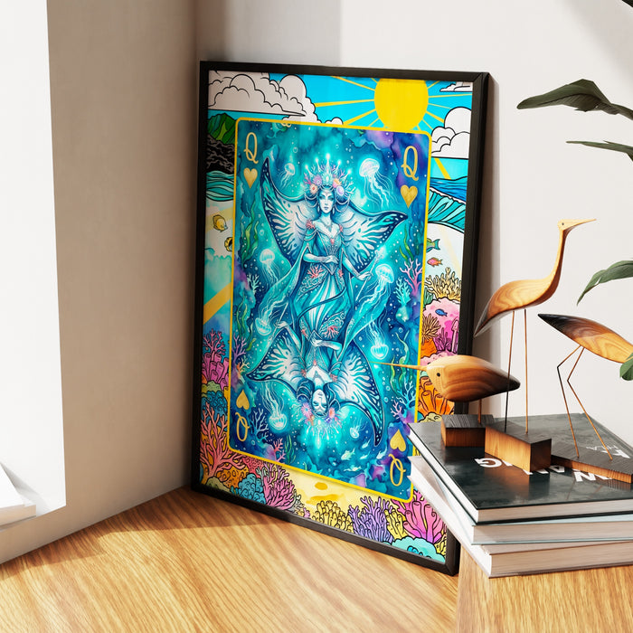 Sea Creature Queen of Hearts Card canvas wall art, room view
