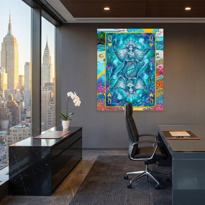 Sea Creature Queen of Hearts Card canvas wall art, room view
