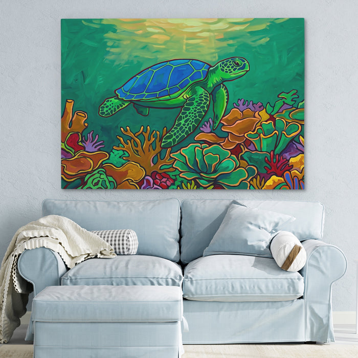Sea Turtle Coral — Sea Turtle Coral Blue Pastel Couch 10