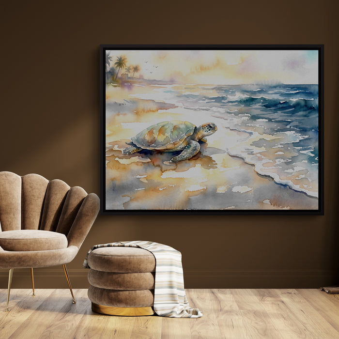 Sea Turtle Ocean Dawn — sea turtle ocean dawn sq brown room 1land framed black