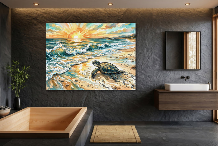 Sea Turtle Sunrise — sea turtle sunrise small bathroom interior 1land flush print