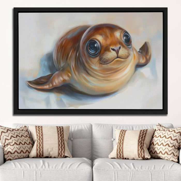 Seal in Love - Beige Wall Art for Kids Room