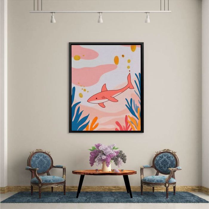 Seeking Pink Shark - Beach House Art for Kids Room