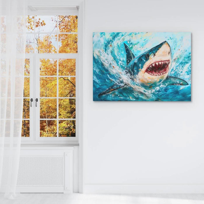 Shark Attack - Blue Canvas Wall Art