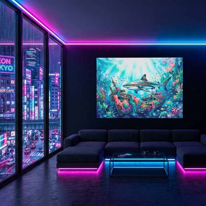 Shark Sunken Sanctuary — Shark Sunken Sanctuary Blue Pink Neon Room Land 32