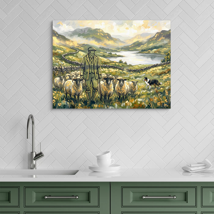 Shepherd Mountain Herd — shepherd mountain herd sq green kitchen 1land flush print